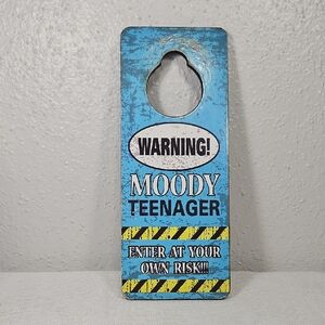 Vintage Used Blue 'Warning Moody Teenager" Door Hanger